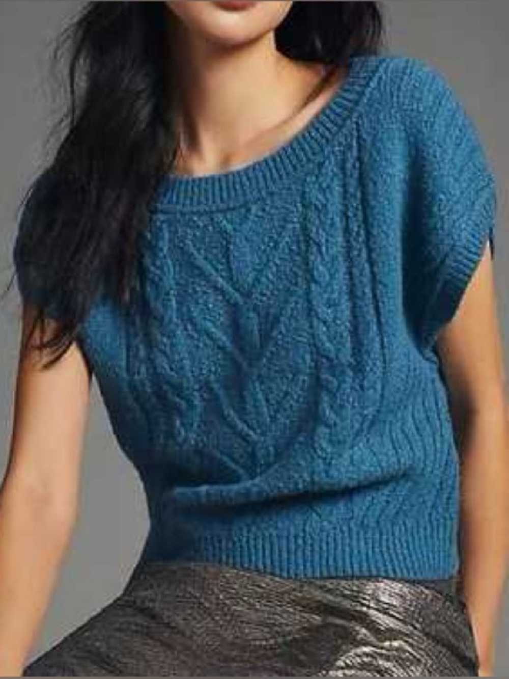 Pilcro Anthropologie Oversized Cable Knit Sweater Vest Tee Blue Size Medium